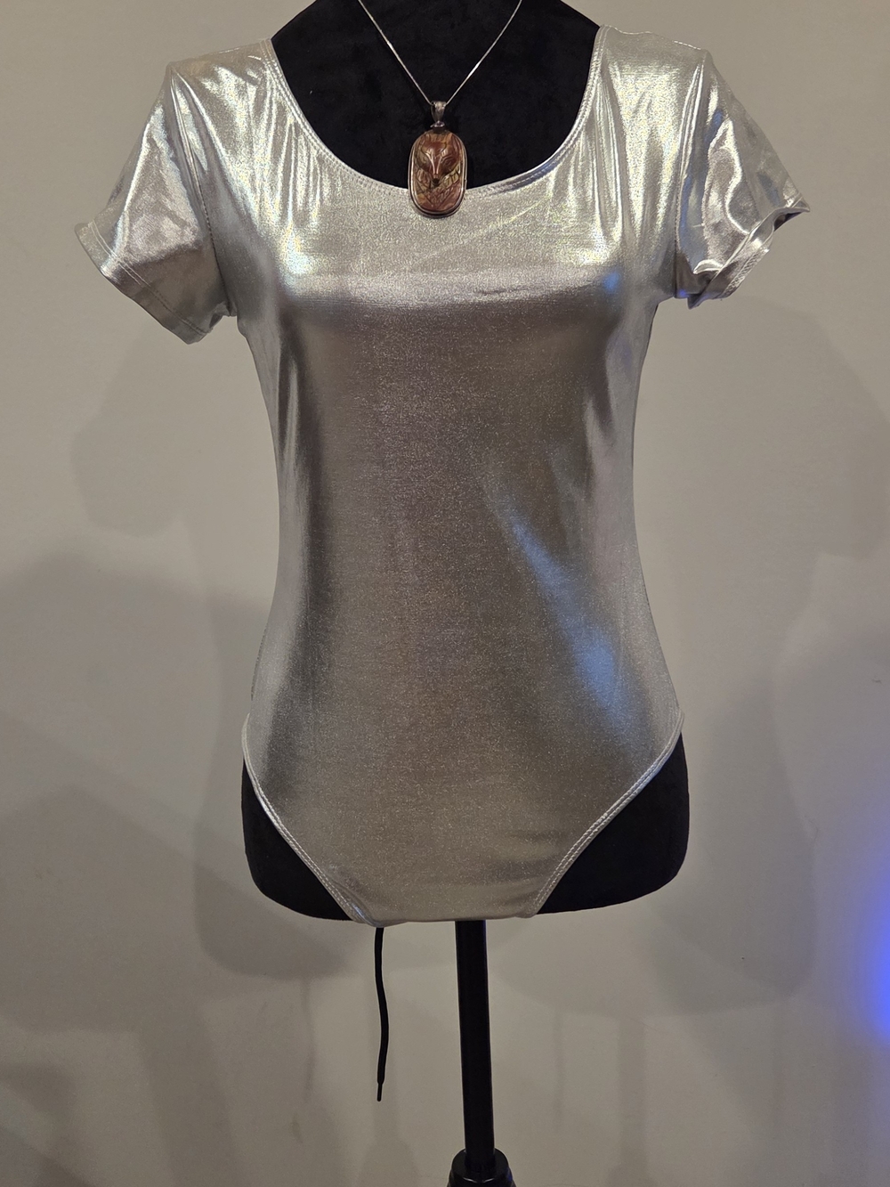 Sleek Silver Short-Sleeve Women's Bodysuit